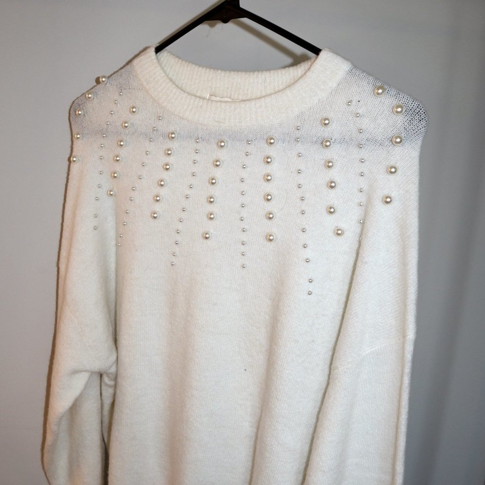 White Sweater w/ Pearl Details